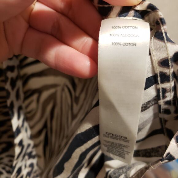 Chico's Sz 3 LS Button Up Animal Cheetah Zebra Print 100% Cotton Blouse - Picture 10 of 10